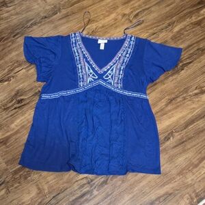 Knox Rose Blue Embroidered Boho Peasant Top Women’s Medium